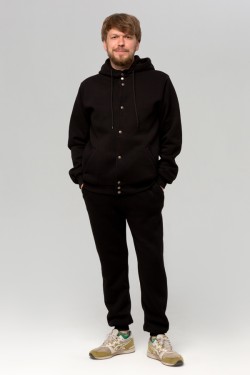 Мужской спортивный костюм: черный бомбер c капюшоном и черные брюки