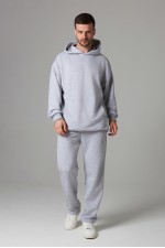 Костюм оверсайз спортивный без начеса мужской цвет серый-меланж Jogging suit oversize grey melange DG S-46-Unisex-(Мужской) Костюм оверсайз спортивный без начеса мужской цвет серый-меланж