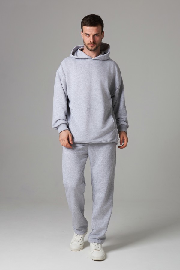Костюм оверсайз спортивный без начеса мужской цвет серый-меланж Jogging suit oversize grey melange DG S-46-Unisex-(Мужской) Костюм оверсайз спортивный без начеса мужской цвет серый-меланж