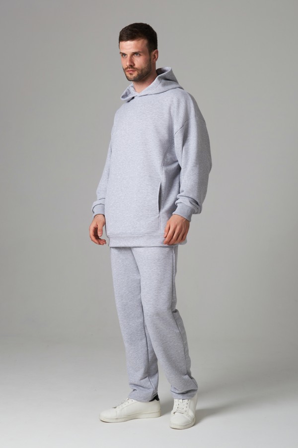 Костюм демисезонный: худи оверсайз и брюки мужские DG петельный Костюм оверсайз спортивный без начеса мужской цвет серый-меланж 3 Костюм оверсайз спортивный без начеса мужской цвет серый-меланж Магазин Толстовок Костюм демисезонный: худи оверсайз и брюки мужские DG петельный