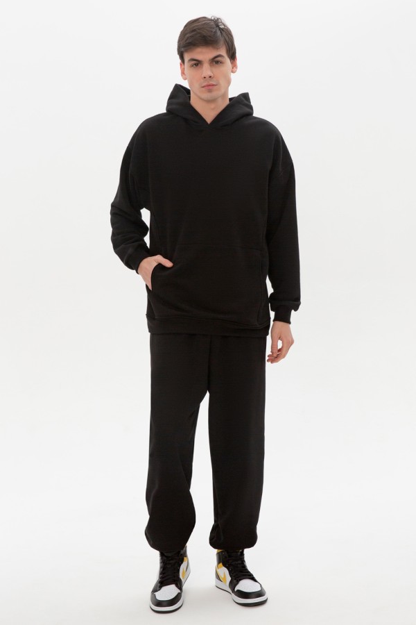   Jogging suit OVERSIZE BLACK XXXL-56-Unisex-(Женский)    Черный спортивный костюм оверсайз утепленный: худи oversize и брюки джоггеры 