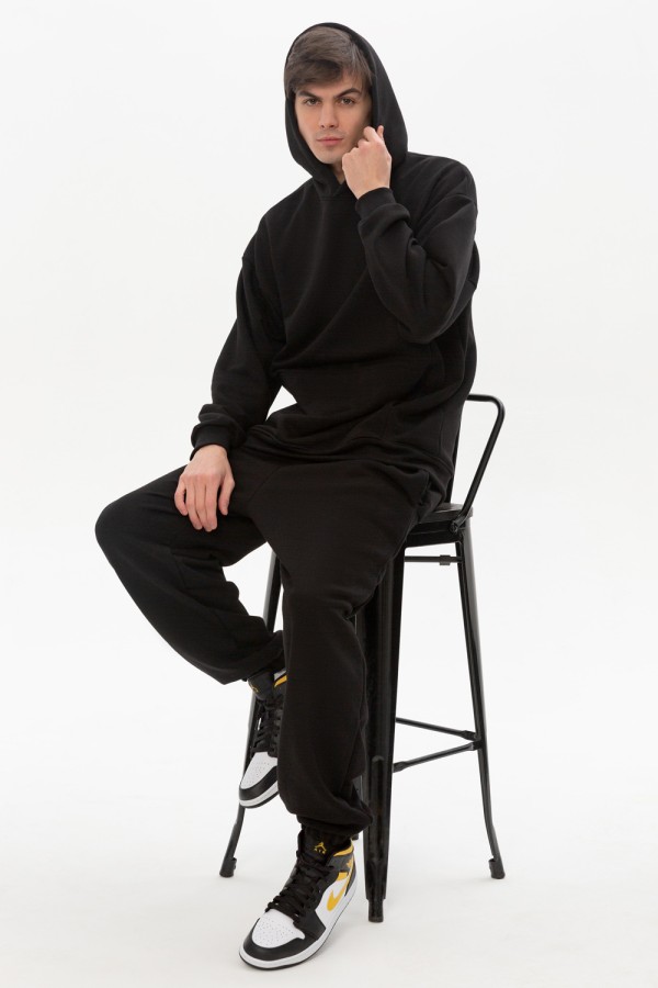 Черный спортивный костюм Оверсайз петельный DG | Sportsuit OVERSIZE BLACK DG   Магазин Толстовок Костюм демисезонный: худи оверсайз и брюки мужские DG петельный