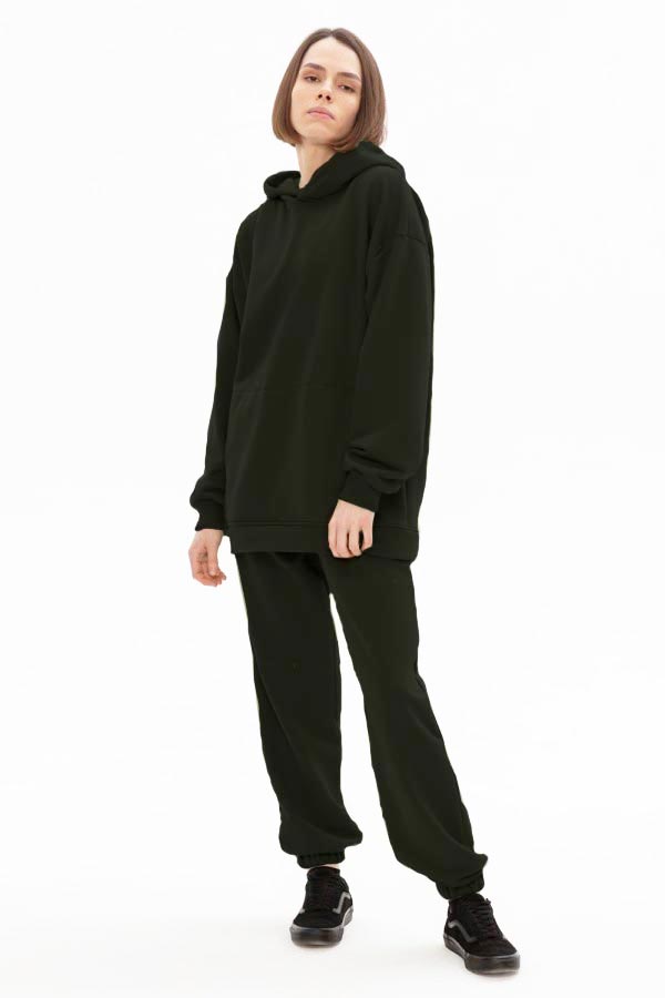  Woman suit oversize hoodie pants black S-46-Unisex-(Женский)    Костюм демисезонный черный: премиум худи оверсайз и брюки без начеса 
