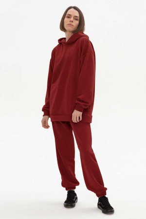 Костюм демисезонный: премиум худи оверсайз и брюки без начеса (диагональ) бордовый