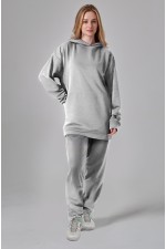 Woman suit oversize hoodie pants grey melange S-46-Unisex-(Женский)    Костюм демисезонный женский: худи оверсайз без начеса и брюки серый-меланж 
