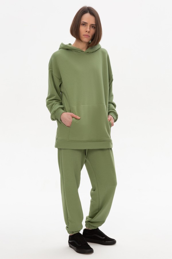  Woman suit oversize hoodie pants pistachio L-50-Unisex-(Женский)    Костюм демисезонный: премиум худи оверсайз и брюки без начеса (диагональ) в фисташковом цвете 
