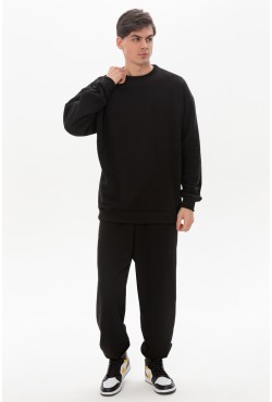 Костюм демисезонный: cвитшот оверсайз и брюки без начеса в черном цвете