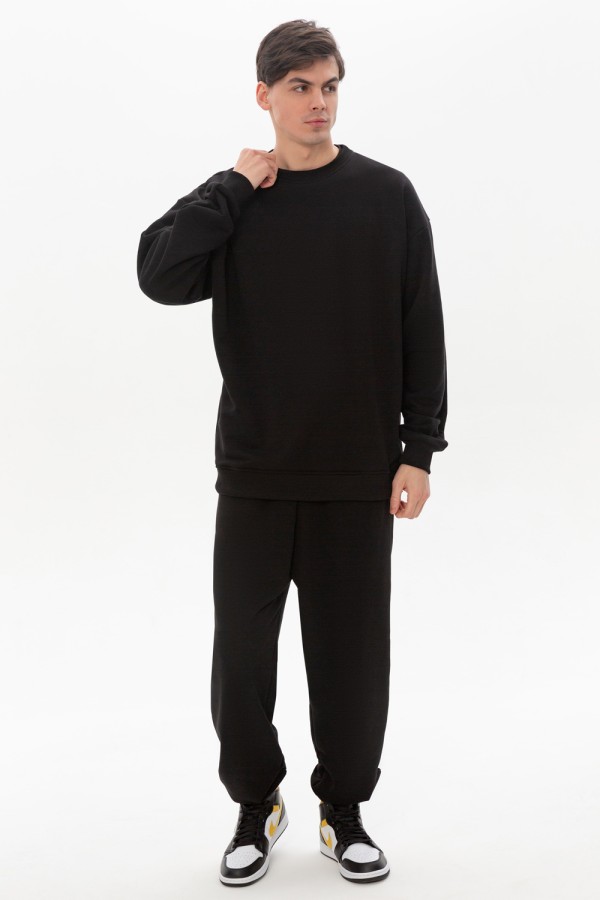 Костюм демисезонный: cвитшот оверсайз и брюки без начеса в черном цвете   Магазин Толстовок  Костюм демисезон мужской: свитшот оверсайз и брюки 