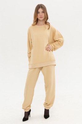 Костюм брюки свитшот бежевый унисекс - плотный и теплый, без начеса