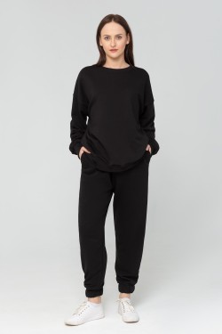 Костюм демисезонный: Свитшот оверсайз и брюки без начеса (Диагональ) в черном цвете