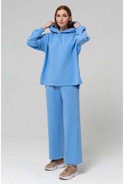 Костюм оверсайз палаццо диагональ петля  голубого цвета: брюки и худи