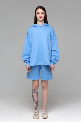 Костюм с шортами оверсайз женский теплый демисезонный из турецкого футера, без декора и принтов бланковый