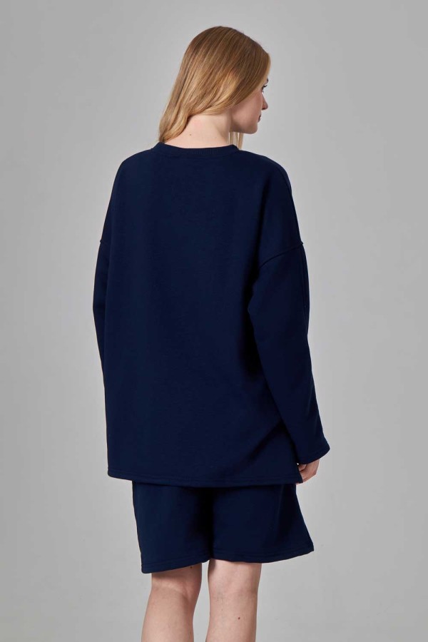 Костюм оверсайз трикотажный петельный темно-синий: шорты и свитшот   Магазин Толстовок DG OVERSIZE Костюмы ЖЕНСКИЕ демисезонные весна-осень