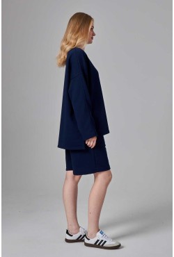 Костюм оверсайз трикотажный петельный темно-синий: шорты и свитшот