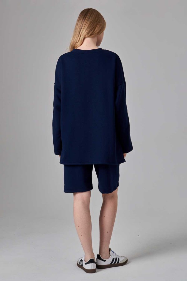 Костюм оверсайз трикотажный петельный темно-синий: шорты и свитшот   Магазин Толстовок DG OVERSIZE Костюмы ЖЕНСКИЕ демисезонные весна-осень