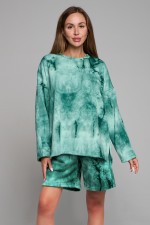  Sweatshirt and shorts suit ampir emerald tie dye XS-38-40-Woman-(Женский)    Костюм оверсайз трикотажный петельный изумруд тай дай: шорты и свитшот 
