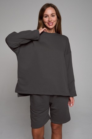 Костюм оверсайз трикотажный петельный графитовый цвет: шорты и свитшот оверсайз