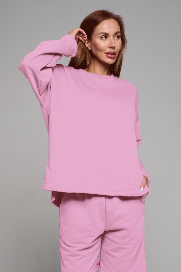  Sweatshirt and shorts suit ampir pink XS-38-40-Woman-(Женский)    Костюм оверсайз трикотажный петельный розовый: шорты и свитшот 