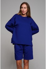  Sweatshirt and shorts suit ampir royal blue XS-38-40-Woman-(Женский)    Костюм оверсайз трикотажный петельный васильковый синий: шорты и свитшот 
