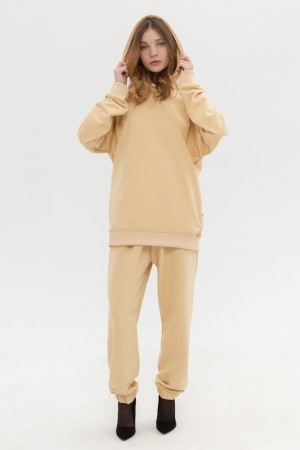 Костюм демисезонный бежевый: премиум худи реглан и брюки без начеса (Диагональ) в бежевом цвете