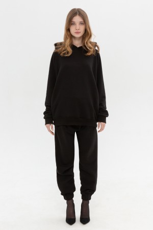 Костюм демисезонный худи реглан и брюки без начеса в черном цвете