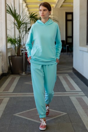 Костюм демисезонный женский цвет тиффани: премиум худи реглан и брюки без начеса (диагональ)