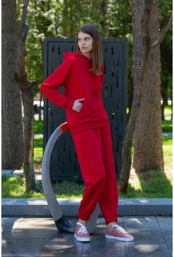 Костюм демисезонный: премиум худи реглан и брюки без начеса (диагональ) в красном цвете