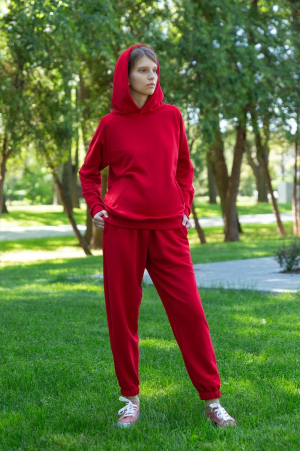  DG Costume reglan and pants RED L-44-46-Woman-(Женский)    Костюм демисезонный: премиум худи реглан и брюки без начеса (диагональ) в красном цвете 
