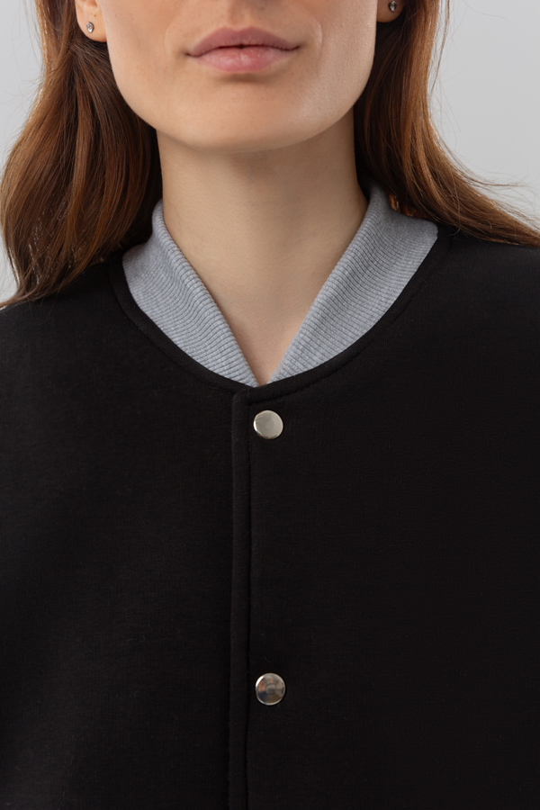 Колледж куртка женская черная с серым   Магазин Толстовок Колледж куртки женские на кнопках классические