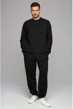 Летний мужской спортивный костюм черный: лонгслив и брюки джоггеры