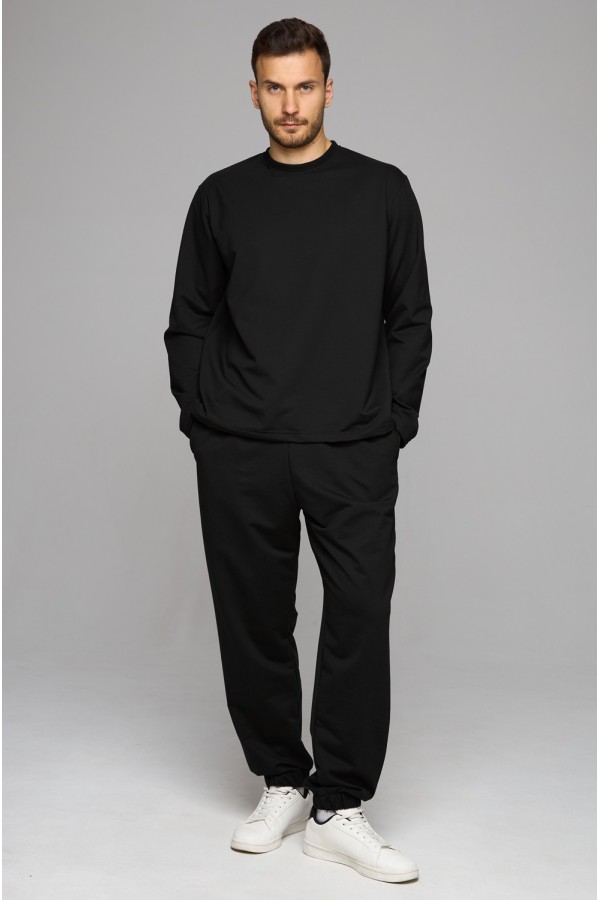  Summer suit joggers and longsleeve black man S-46-Unisex-(Мужской)    Летний мужской спортивный костюм черный: лонгслив и брюки джоггеры 