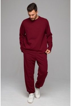 Летний мужской спортивный костюм бордовый: лонгслив и брюки джоггеры