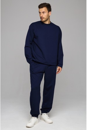 Летний мужской спортивный костюм темно-синий: лонгслив и брюки джоггеры