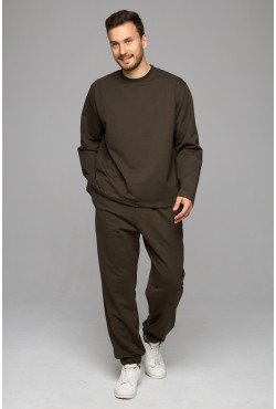 Летний мужской спортивный костюм цвет хаки: лонгслив и брюки джоггеры