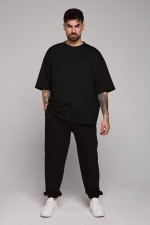  Black suit oversize t-shirt and Joggers S-46-Unisex-(Мужской)    Оверсайз костюм футболка и джоггеры черный 
