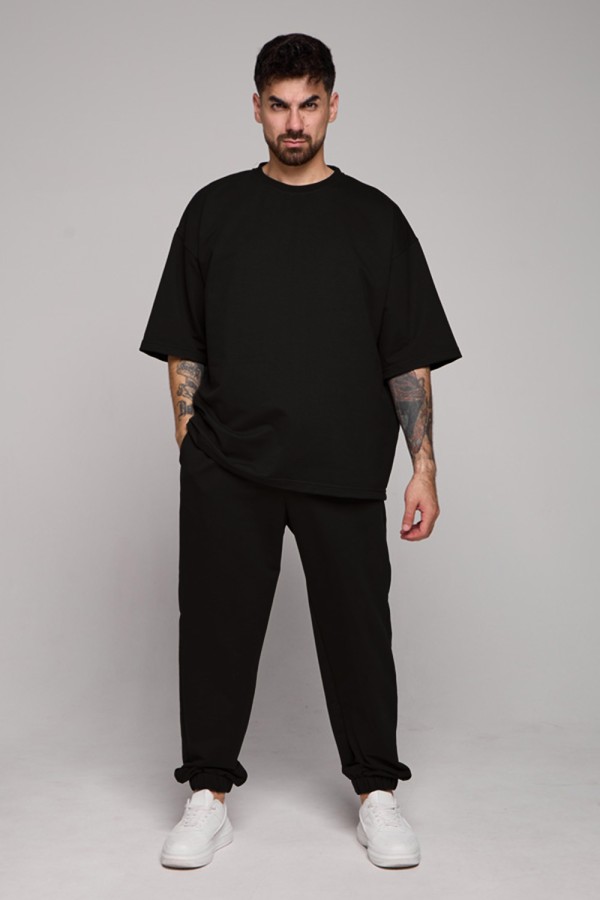  Black suit oversize t-shirt and Joggers S-46-Unisex-(Мужской)    Оверсайз костюм футболка и джоггеры черный 