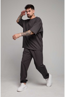 Оверсайз костюм футболка и джоггеры графитовый