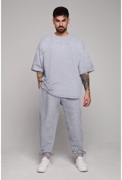 Оверсайз костюм футболка и джоггеры серый-меланж