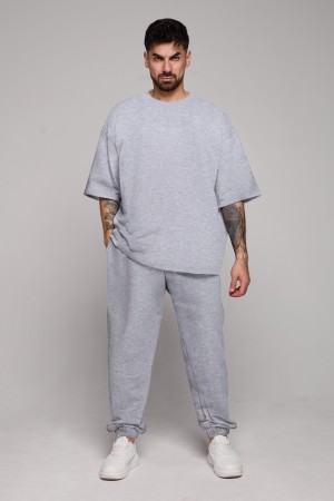 Оверсайз костюм футболка и джоггеры серый-меланж