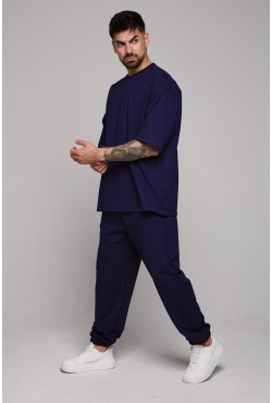 Оверсайз костюм футболка и джоггеры темно-синий