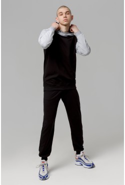 Мужской спортивный костюм летний: черная толстовка реглан и черные брюки