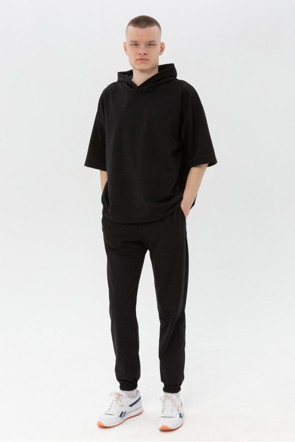  Shirt Oversize and Joggers Sport Black 4XL-58-Unisex-(Мужской)    Костюм летний оверсайз футболка Roxy с капюшоном и брюки цвет черный 