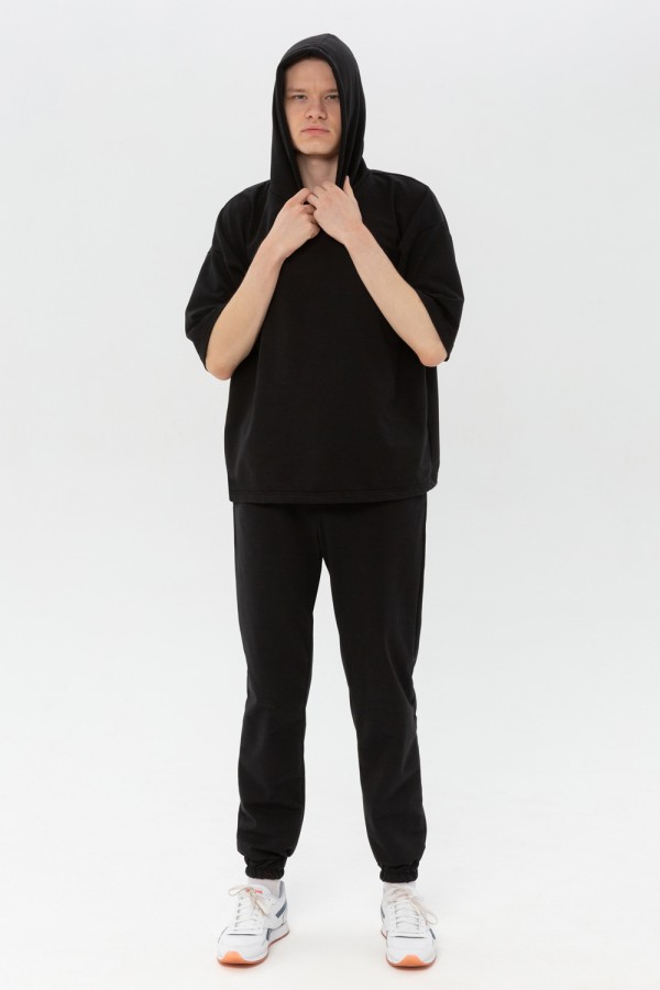 Костюм летний оверсайз футболка Roxy с капюшоном и брюки цвет черный   Магазин Толстовок Костюм Футболка с Капюшоном Оверсайз и Джоггеры  мужской| costume: Oversize T-Shirt "Roxy" and Jogges Man