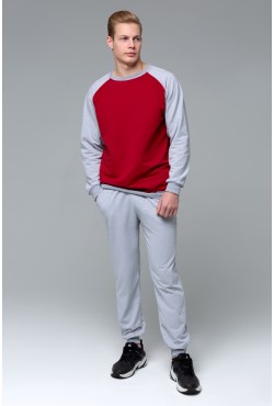 Мужской бордовый спортивный костюм летний: бордовый свитшот реглан и серые брюки