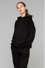 Летний женский спортивный костюм черный: худи с рукавом оверсайз и брюки джоггеры   Магазин Толстовок Летние костюмы: тонкая худи и джоггеры ЖЕНСКИЕ