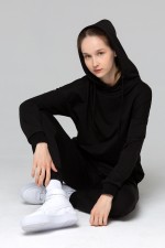 Летний женский спортивный костюм черный: худи с рукавом оверсайз и брюки джоггеры   Магазин Толстовок Летние костюмы: тонкая худи и джоггеры ЖЕНСКИЕ