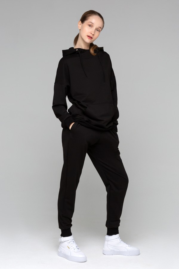  Flight suit joggers hoodies black S-40-42-Woman-(Женский)    Летний женский спортивный костюм черный: худи с рукавом оверсайз и брюки джоггеры 
