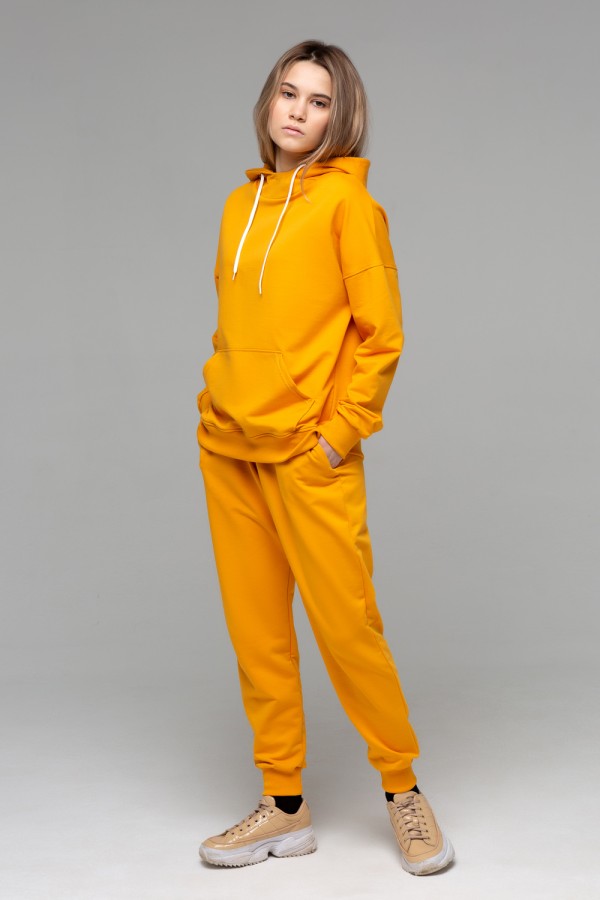 Flight suit joggers hoodies mustard M-42-44-Woman-(Женский)    Летний женский спортивный костюм горчичный: худи с рукавом оверсайз и брюки джоггеры 