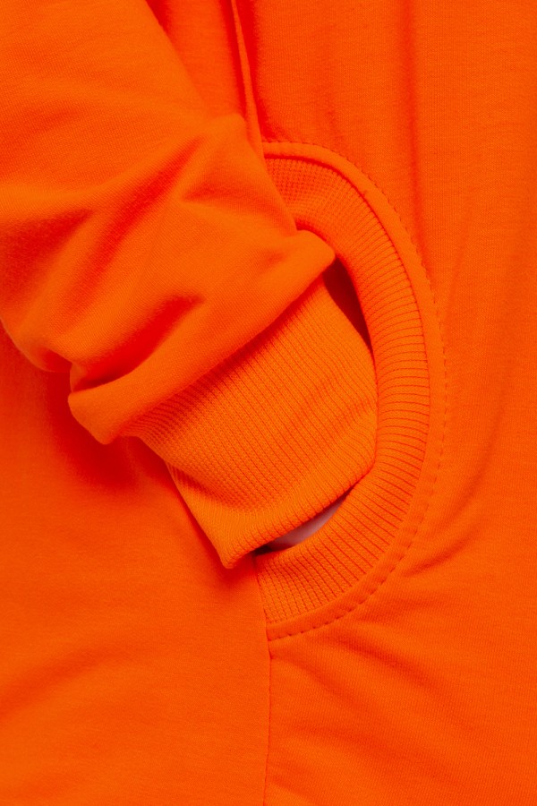 Летний костюм трикотажный неоновый оранжевый: худи на молнии с рукавом оверсайз и шорты с высокой талией    Магазин Толстовок Летние костюмы: тонкая худи и шорты 