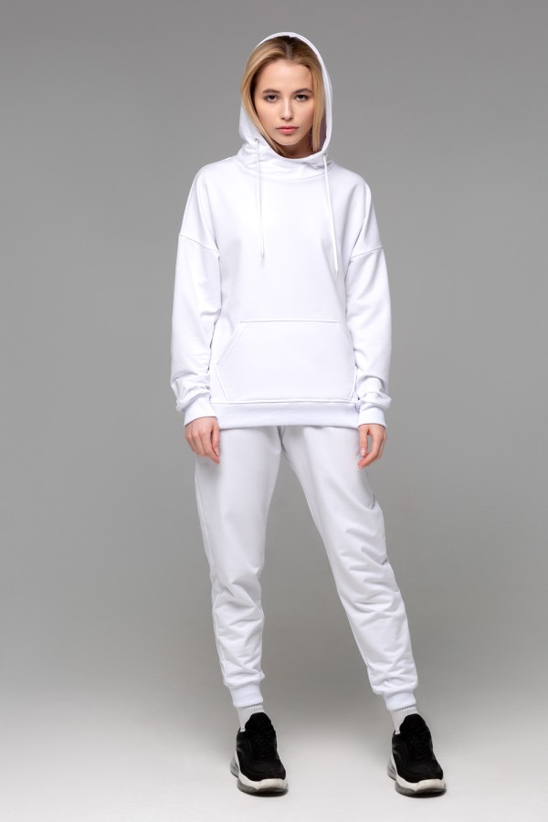  Flight suit joggers hoodies white 2XL-48-50-Woman-(Женский)    Летний женский спортивный костюм белый: худи с рукавом оверсайз и брюки джоггеры 